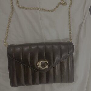 Coach Quilted Leather Mini Crossbody / Wallet on Chain : Black with Gold Hardwar